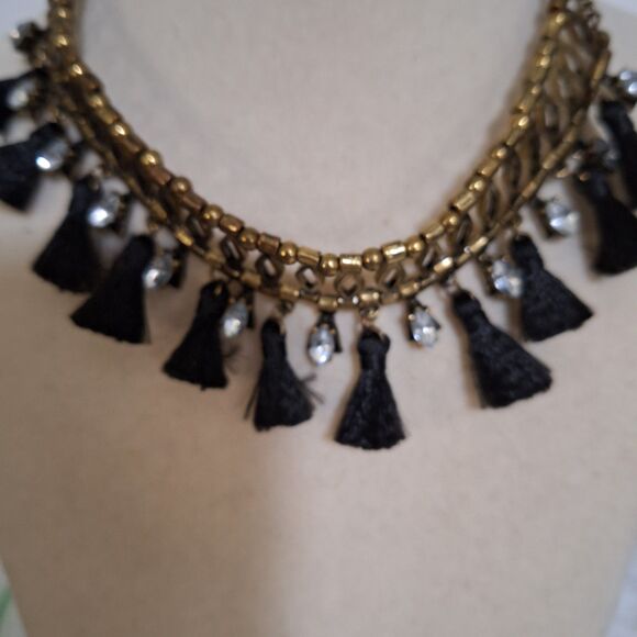 A Women's Choker Collar Necklace Egyptian Tassel Rhinestone Steampunk Gold Tone - Picture 7 of 11